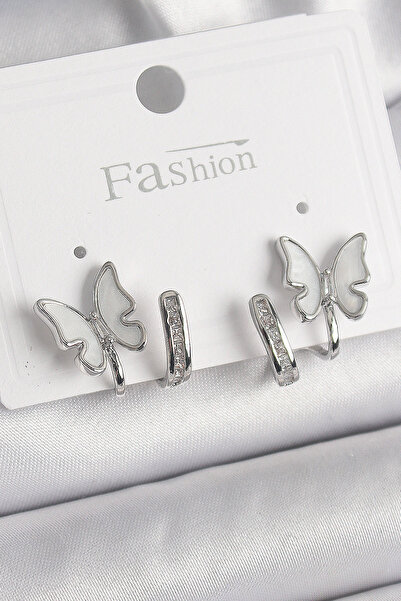 Epilons Brass Silver Color Zircon Stone Detailed White Pearlescent Model Wome...