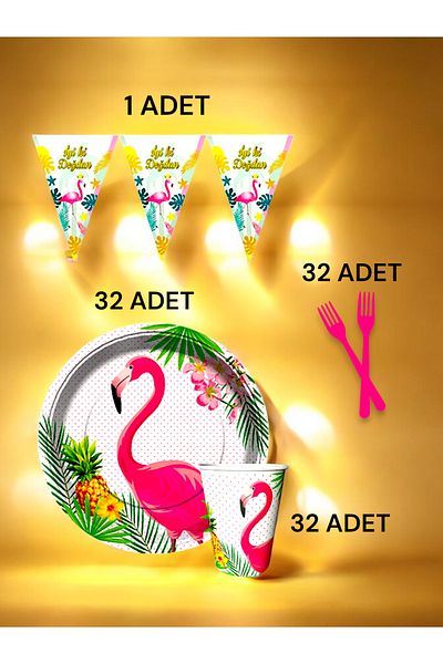 VibeHome Flamingo Themed S Pack for 32 - Birthday Party and Fun Events