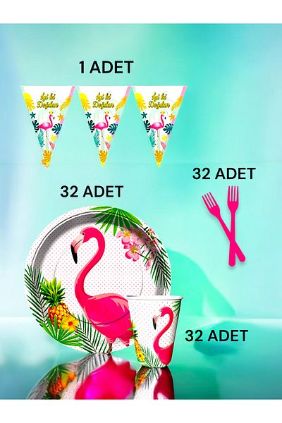 VibeHome Flamingo Themed S Pack for 32 - Birthday Party and Fun Events