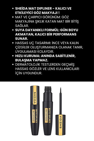 Sheida Black Matte Dipliner - Waterproof, Intense Pigmented, Intense Waterproof - Water Design