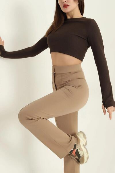 Mossta Καφέ Crop Μπλούζα - Λαιμόκοψη, Εφαρμογή με δάχτυλα