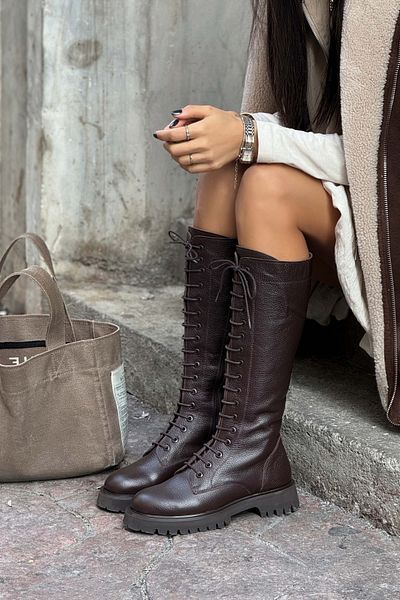NİŞANTAŞI SHOES Γυναικείες μπότες Carter Brown από γνήσιο δέρμα με κορδόνια με χοντρή σόλα