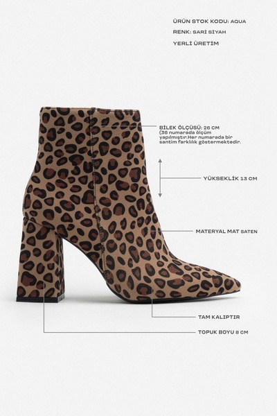 NİŞANTAŞI SHOES Dámské kozačky na podpatku Aqua Yellow Black Matte Satin Detail Detail Pointed Toe