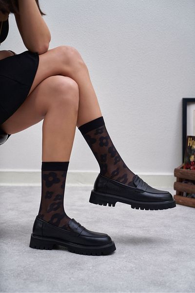 NİŞANTAŞI SHOES Dámske topánky Queena Black z pravej kože s hrubou podrážkou