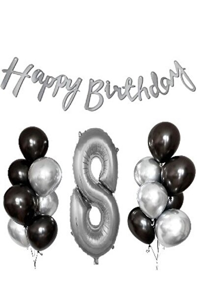 DÜVENCİ TİCARET Σετ μαύρων ασημί μπαλονιών λάτεξ για πάρτι γενεθλίων