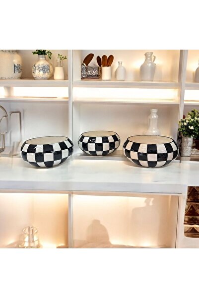 AYGEN HANDMADE ÇİNİ SERVİS SUNUM TABAĞI YUVARLAK  DERİN  KASE 18 CM TASARIM ÜRÜN DAMA DESEN