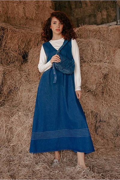 Moda Rosa 25K9216 - Dark Blue - V-Neck Denim Gile