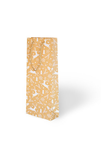 Party Country 1 قطعة 12x35 حقيبة كرتون فاخرة مطبوعة برقائق معدنية - نمط غزال السنة الجديدة