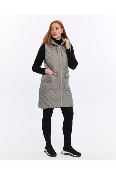 sehatex Women's Zipper Detailed Long Quilted Vest
