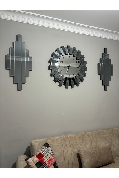 PAŞABAHÇE CAM Güneş füme normal rakamli saat seti