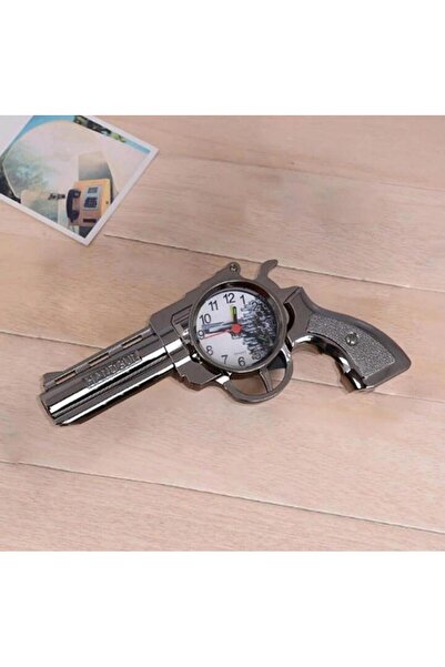 Sensoria Retro Tabanca Şeklinde Çalar Saat Revolver Masa Saati Hediyelik Süs Eşyası