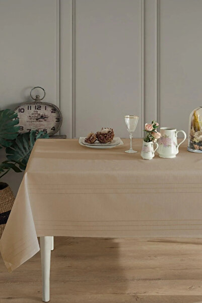 Gülce Home Collection Keten Çizgili Masa Örtüsü Kahve