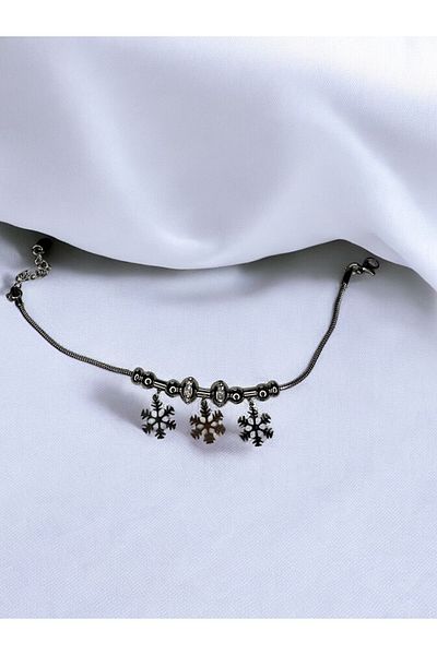 LUNİS LUXE Dangle Snowflake Silver Bracelet and Steel Bracelet