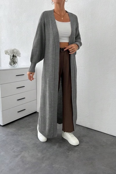 DAFFODİL Long Length Off Shoulder Open Front Cardigan
