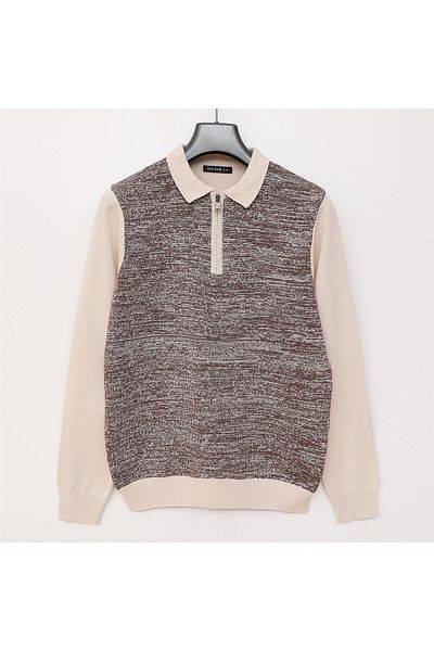 Dio Rise Men's Unsharded Long Sleeve Slim Zip Polo Neck Sweatshirt - 180817 - Bone - Milky Brown