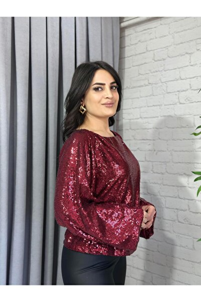 Aysel Boutiquee Kırmızı Pul Detaylı  Bel Lastikli Bluz