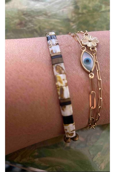 NAZLI TAKILAR Leopard Patterned Elastic Tila Bracelet