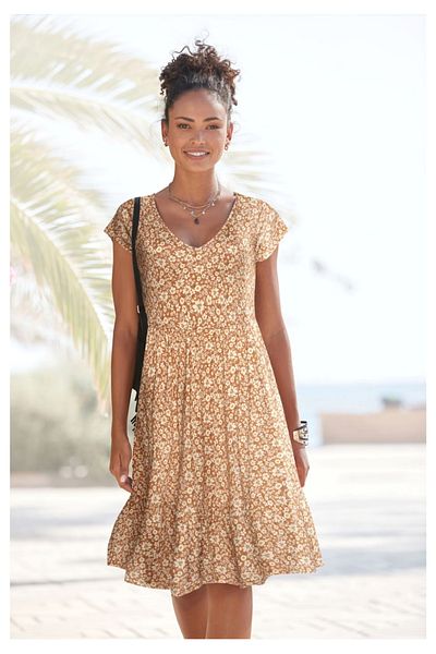 Buffalo Floral Print and V-Neck Jersey Dress, Summer Dress, Beach Dress