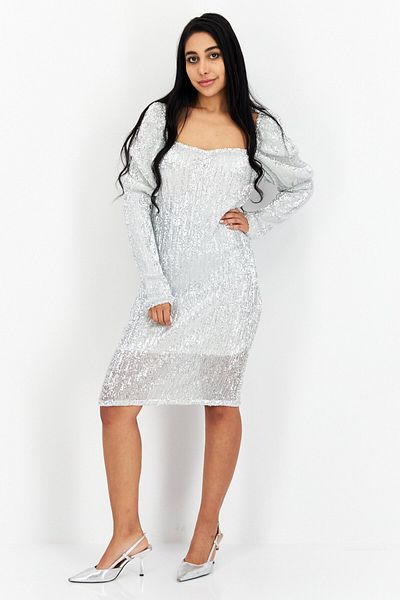 NA-KD Women Textured Midi Dress, Silver
