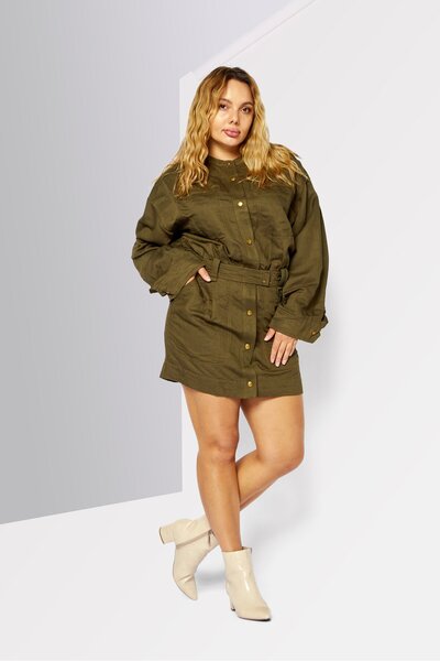 Diesel Women Solid Shirt Dress, Olive