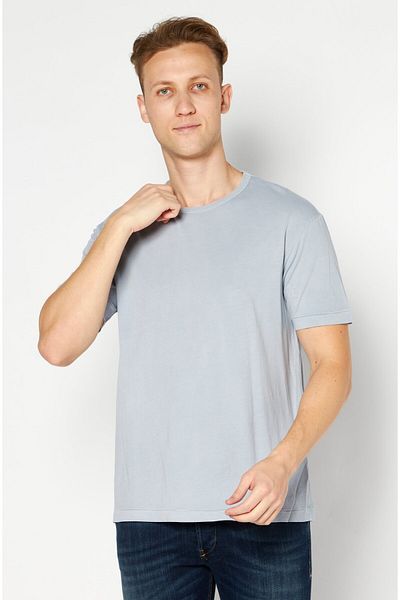 Diesel Men Round Neck Short Sleeve Solid T-shirts, Grey