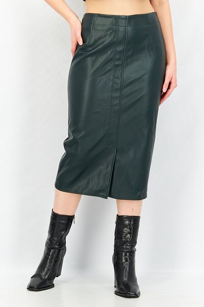 Esprit Women Solid Leather Midi Skirt, Dark Olive