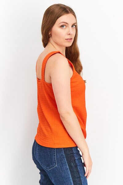 Sanctuary Women U Neck Sleeveless Textured Crop Top, Orange