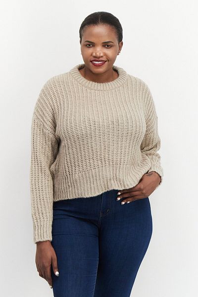 NA-KD Women Crew-neck Crochet Sweater, Beige