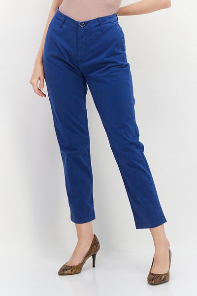 Pepe Jeans Women Slim Fit Plain Chino Pants, Blue