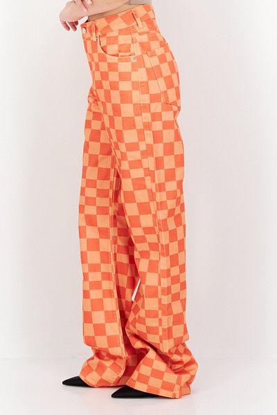 NA-KD Women Regular Fit Checkered Board Denim, Orange