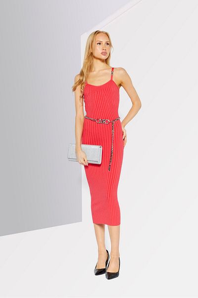 Michael Kors Women Ribbed Belted Bodycon Dress, Fuchsia