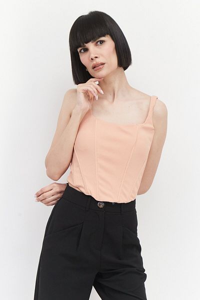 Guess بلوزة نسائية مضلعة بدون أكمام ورقبة مربعة، لون خوخي
