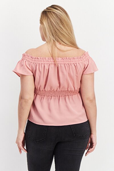 Guess Women Off Shoulder Short Sleeve Textured Blouse, Pink