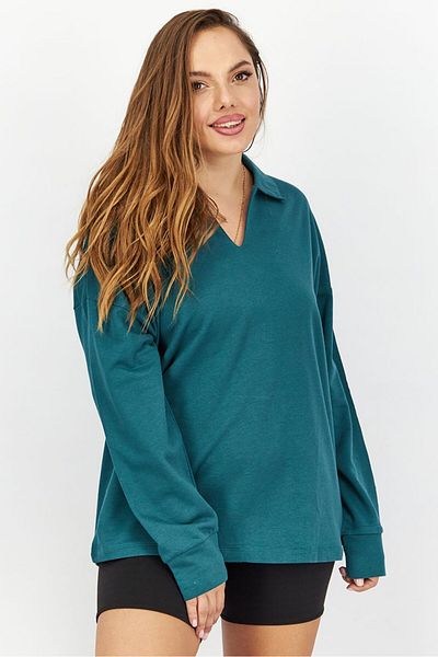 Tchibo Women Spread Collar Plain Loungewear Sweatshirt, Dark Green