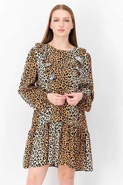 Miss Selfridge Women Animal Print Mini Casual Dress, Tan