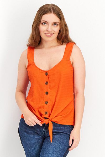 Sanctuary Women U Neck Sleeveless Textured Crop Top, Orange