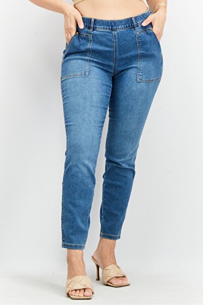 Tchibo Kadın Slim Fit Düşük Bel Bilekte Esnek Pantolon، Orta Mavi