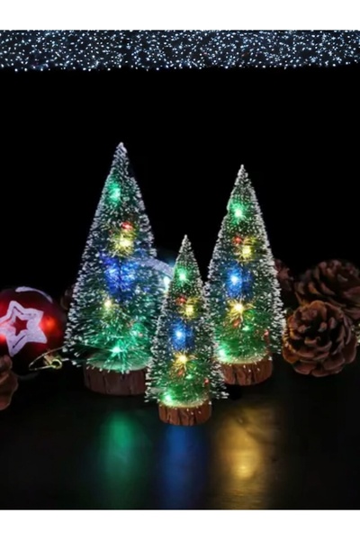 Yenigeldi 1 Adet 15-18 Cm Kendinden Işıklı Işıklı Masaüstü Yılbaşı Ağacı Çok Renkli Led Işıklar Ahşap Tabanlı