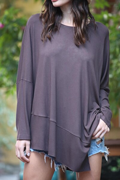 Şaman Butik Kahverengi Altı Parçalı Triko Bluz