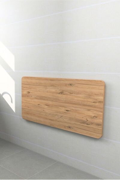 Kydonia Home 60x90 cm 4 Köşe Oval Çam Ahşap Desenli Duvara Monte Kırma Katlanır Yemek Masası