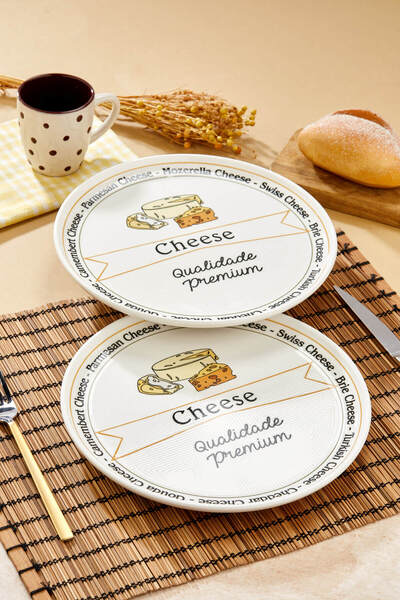 EMBazaar 2 Special Design Cheese Presentation Plates, Breakfast Plate 26 cm