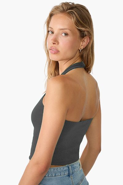 VODENS Anthracite 95% Cotton Halter Neck Double Layer Crop Top Body