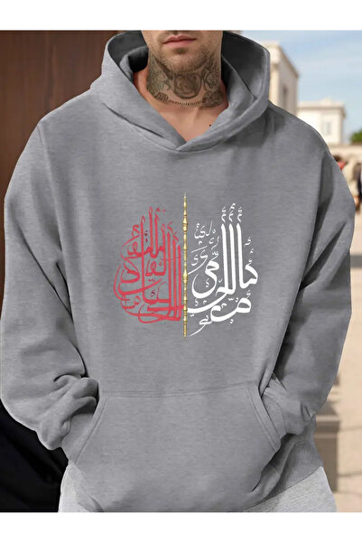 bellanova Ανδρικό φούτερ με κουκούλα με γεωμετρική αραβική γραμμή, μεγάλο μέγ...