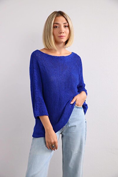 Şaman Butik Saks Mavisi Merserize Bluz