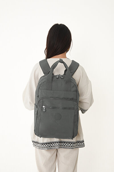 Çanta Trend Sanmorris Unisex Water Resistant Medium Size Crinkle Multi-Compartment Mink Laptop School Travel Backpack