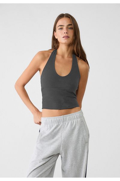 VODENS Anthracite 95% Cotton Halter Neck Double Layer Crop Top Body