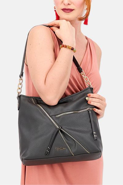 Jessica Simpson Women Solid Shoulder Bag 38 L x 29 H x 9 W cm, Dark Grey