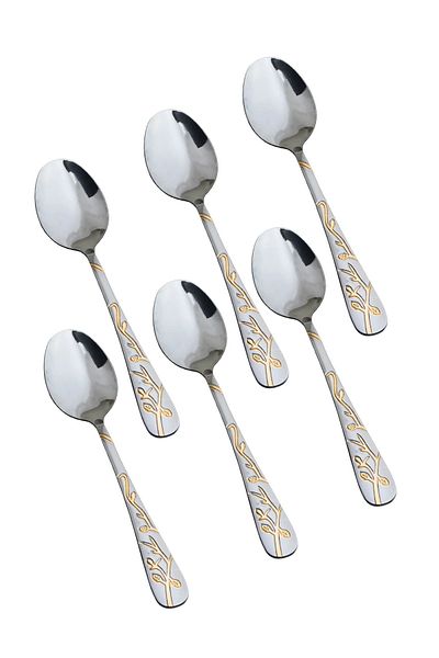 HIC 6-Piece Stainless Steel Dessert Spoon Set Silver With Gold