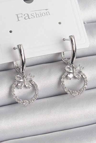 Skygo Brass Silver Color Zircon Stone Butterfly Figure Dangle Detail Women's Earrings - Tj-Bkp9841
