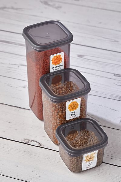 Home Eva 16-Piece 32-Piece Square Storage Set - Food and Pulses (0.30-0.50-1.10-1.70 Lt) with Labels
